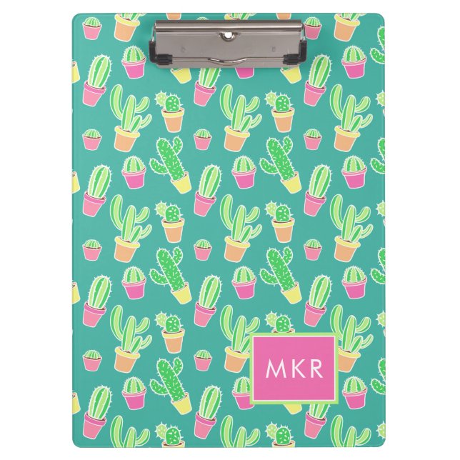 Neon-Aquarellkaktus in Punktmuster Klemmbrett (Vorderseite)