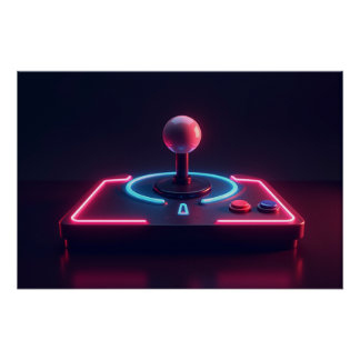 Neon Arcade Joystick Poster