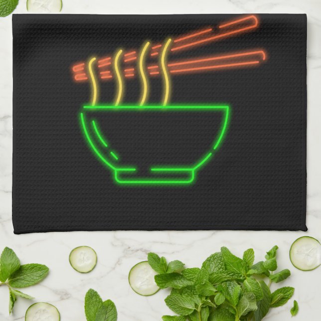 Neon Asian Noodle Bowl Geschirrtuch (Gefaltet)