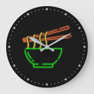 Neon Asian Noodle Bowl Große Wanduhr