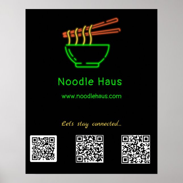 Neon Asian Noodle Bowl Social Media QR Codes   Poster (Vorne)