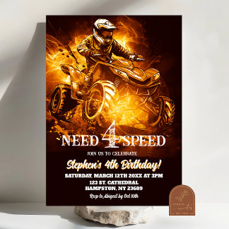 Neon ATV Quad Bike Need 4 Speed Geburtstag Junge Einladung