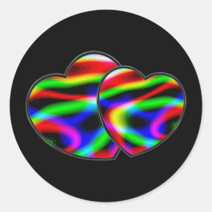 Neon Aurora Hearts Runder Aufkleber