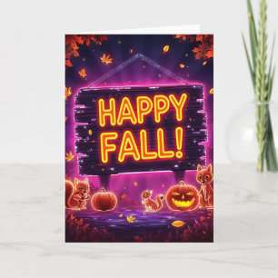 Neon Autumn Grußkarte 12x18 - Happy Herbstlaubs Karte