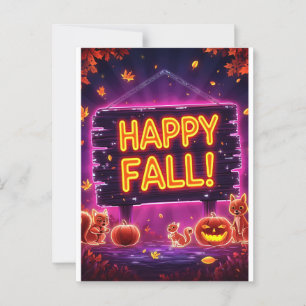 Neon Autumn Grußkarte 12x18 - Happy Herbstlaubs Postkarte
