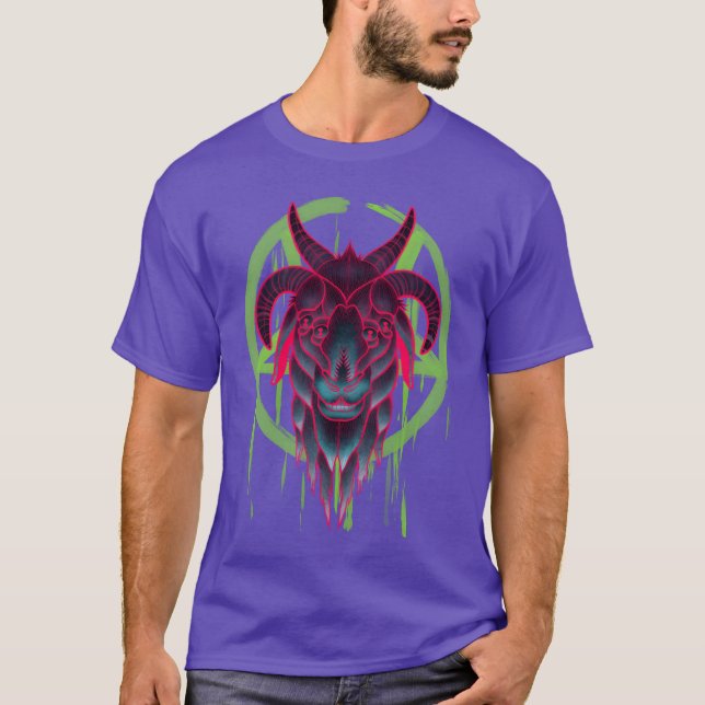 Neon Baphomet funny T-Shirt (Vorderseite)