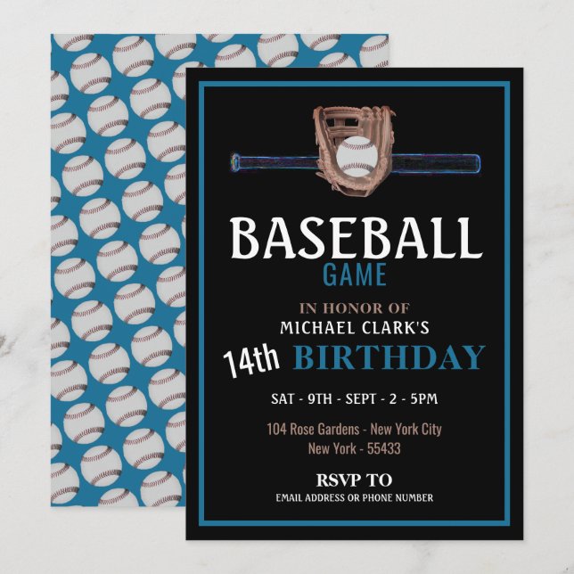 Neon Baseball Bat, Baseball Game Birthday Party Einladung (Vorne/Hinten)