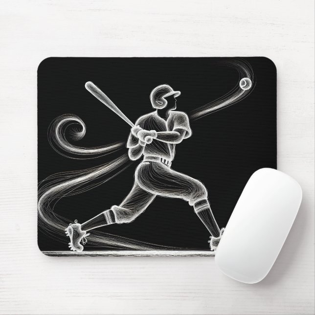Neon Baseball Player Swinging a Bat Mousepad (Mit Mouse)