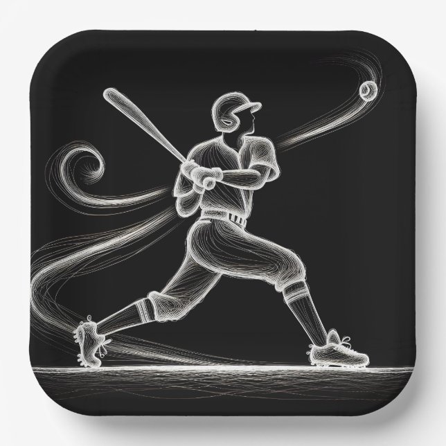 Neon Baseball Player Swinging a Bat Pappteller (Vorderseite)