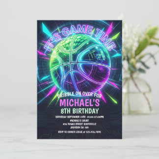 Neon Basketball Birthday Invitation Einladung