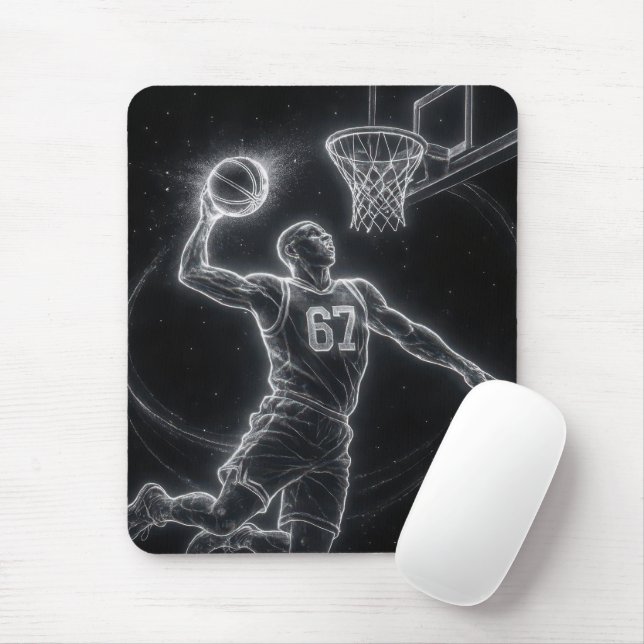 Neon Basketball Player Number 67 Mousepad (Mit Mouse)