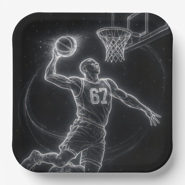Neon Basketball Player Number 67 Pappteller (Vorderseite)