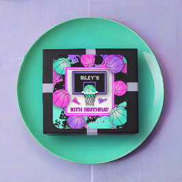 Neon Basketball Sneakers & Paint Spritzer Geburtst Quadratischer Aufkleber