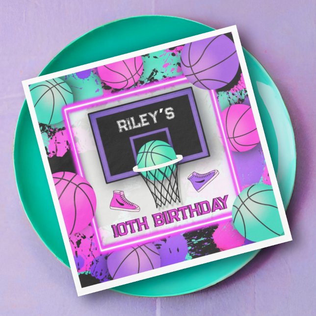 Neon Basketball Sneakers & Paint Spritzer Geburtst Serviette (Von Creator hochgeladen)