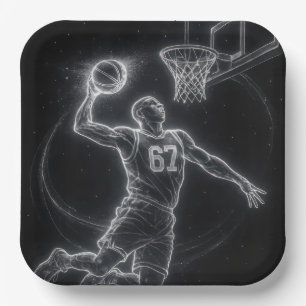 Neon-Basketballspieler Nummer 67 Pappteller
