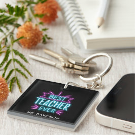 Neon | Bester Lehrer je Monogram Vielen Dank Schlüsselanhänger