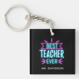 Neon | Bester Lehrer je Monogram Vielen Dank Schlüsselanhänger