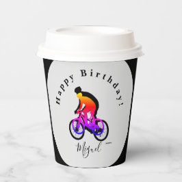 Neon Bicycle Rider Happy Birthday Paper Cups Pappbecher