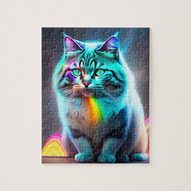 Neon Big Cat mit Regenbogenfarben, farbenfrohe Kat (Vertikal)