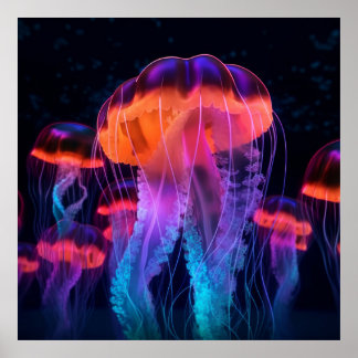 Neon Biolumineszenz Glühqualle Poster