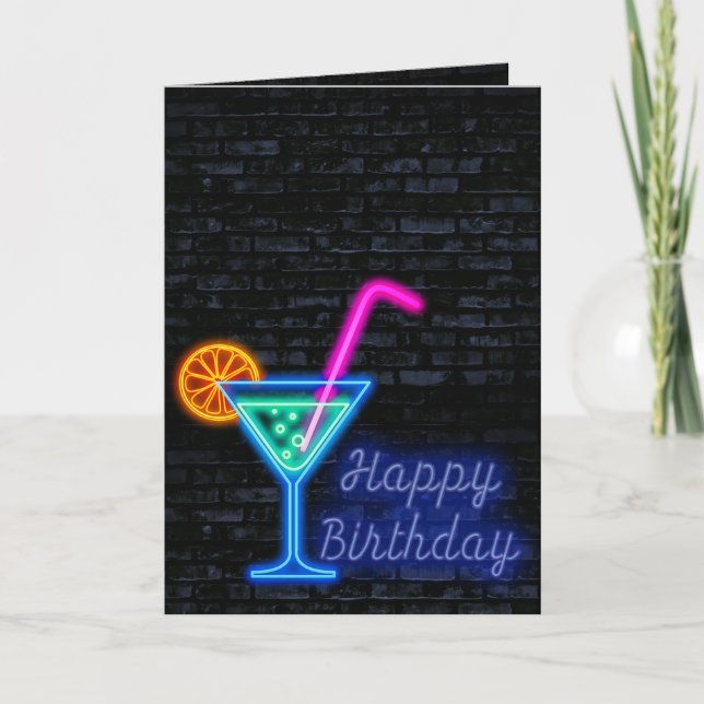 Neon Birthday Cocktail auf Brick Karte (Vorderseite)