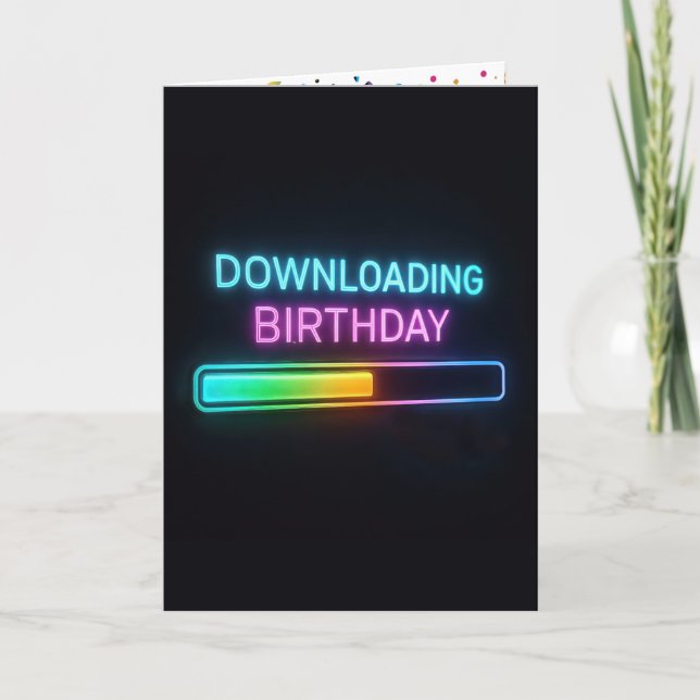Neon Birthday Computer Downloading Bar Karte (Vorderseite)