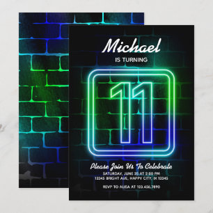 Neon Birthday Einladung für Junge 11. Geburtstag