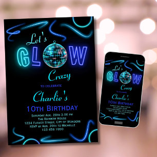 Neon Birthday Invitation Boys Lasst uns verrückt g Einladung