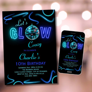 Neon Birthday Invitation Boys Lasst uns verrückt g Einladung