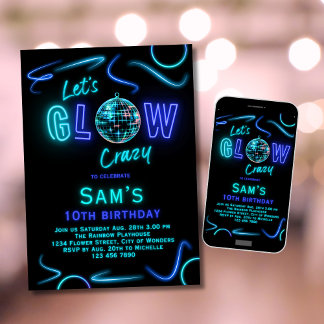 Neon Birthday Invitation Boys Lasst uns verrückt g Einladung