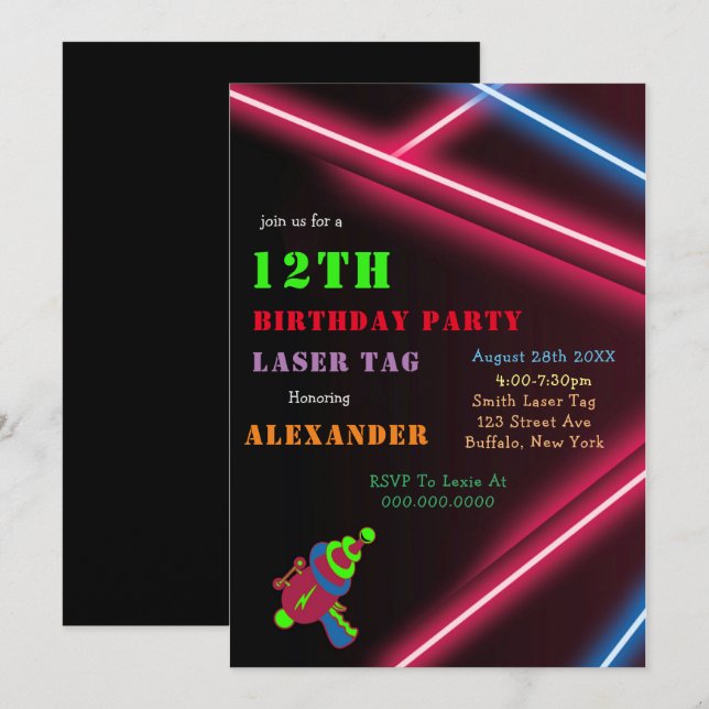 Neon Birthday Laser Tag Party Einladungen (Vorne/Hinten)