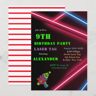 Neon Birthday Laser Tag Party Einladungen