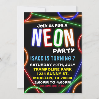 Neon Birthday Party Invitation Einladung
