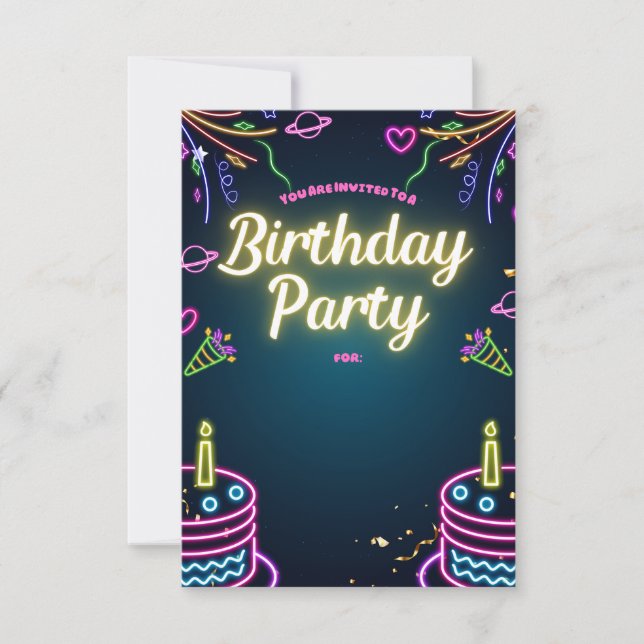 Neon Birthday Party Invitations Customizable (Devant)