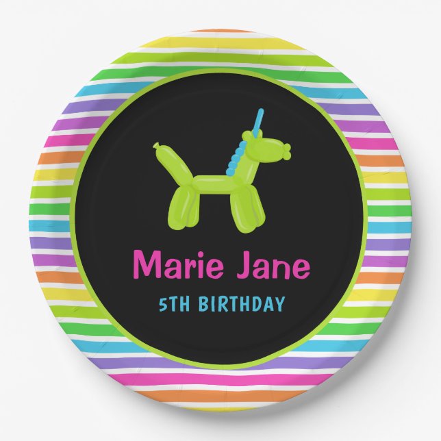 NEON BIRTHDAY TIERALS BALLOONS PAPPTELLER (Vorderseite)