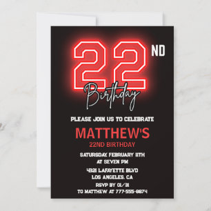 Neon Black 22. Geburtstagseinladung Männer Geburts Einladung