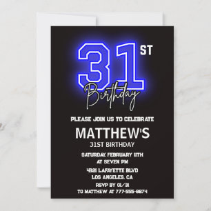 Neon Black 31e anniversaire invitations Hommes Spo