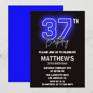 Neon Black 37e anniversaire invitations Hommes Spo