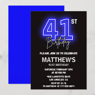 Neon Black 41e anniversaire invitations Hommes Spo