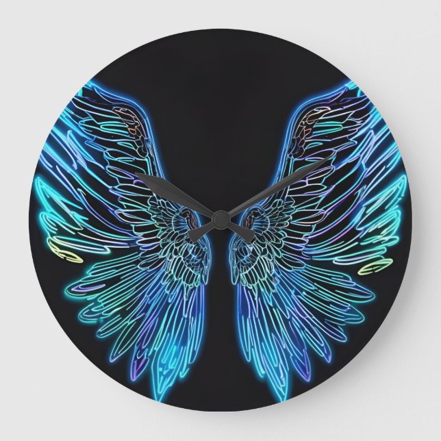 Neon Black and Blue Angel Wing Horloge murale (Recto)