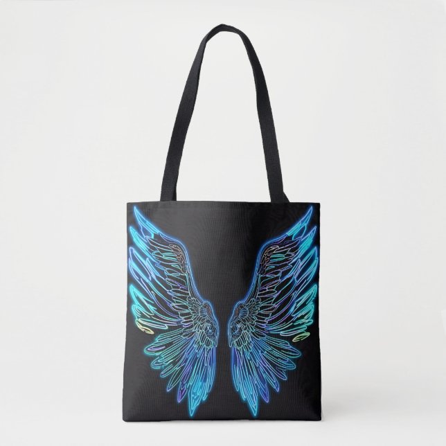 Neon Black and Blue Angel Wings Tasche (Vorderseite)