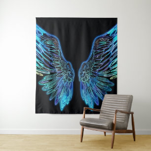 Neon Black and Blue Angle Wings Wandteppich