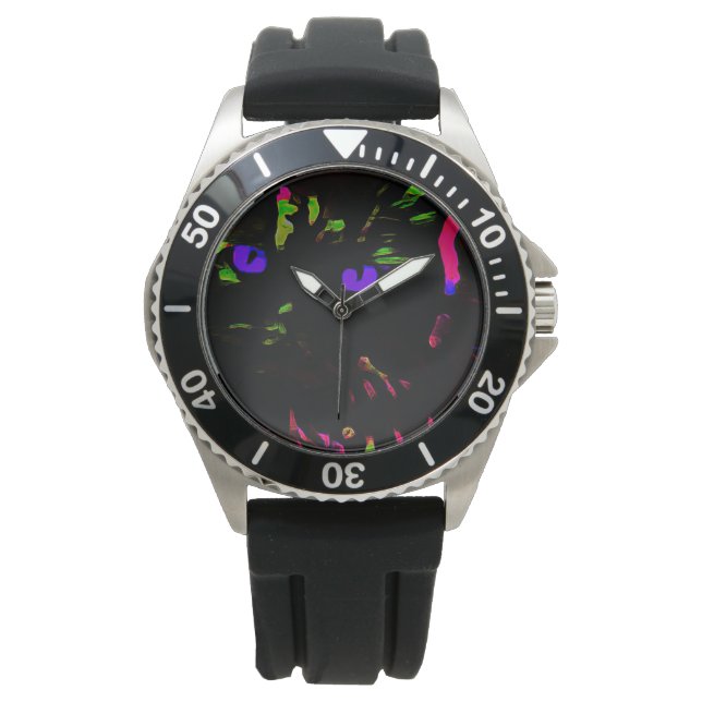 Neon Black Cat mit leuchtenden Augen Armbanduhr (Vorderseite)