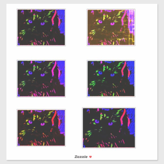 Neon Black Cat mit leuchtenden Augen Aufkleber (Blatt)