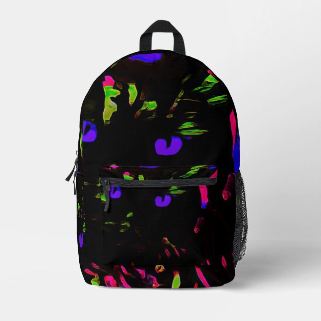 Neon Black Cat mit leuchtenden Augen Bedruckter Rucksack (Vorderseite)