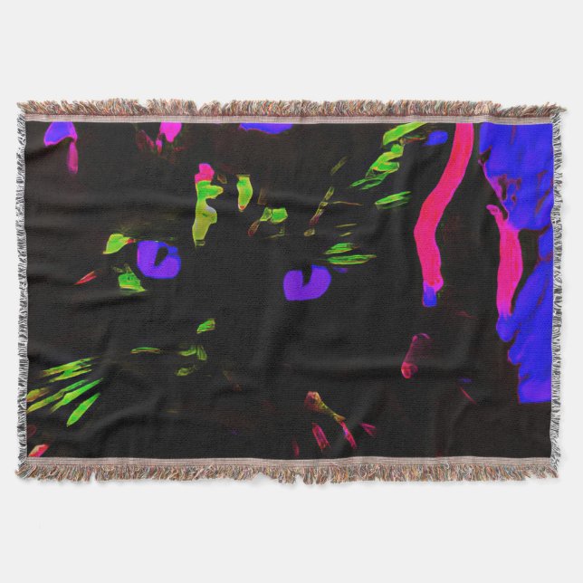 Neon Black Cat mit leuchtenden Augen Decke (Vorderseite)