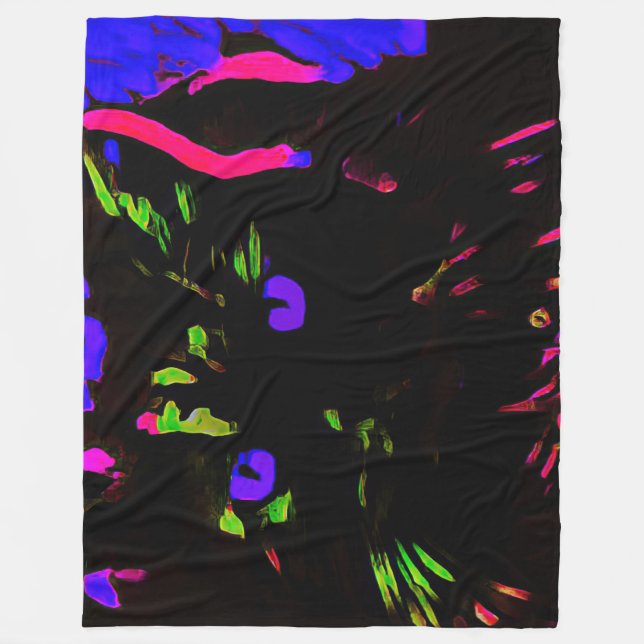 Neon Black Cat mit leuchtenden Augen Fleecedecke (Vorderseite)