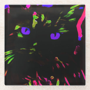 Neon Black Cat mit leuchtenden Augen Glasuntersetzer