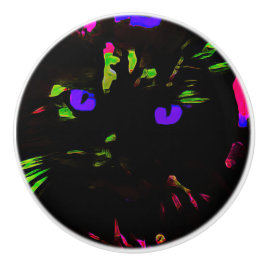 Neon Black Cat mit leuchtenden Augen Keramikknauf