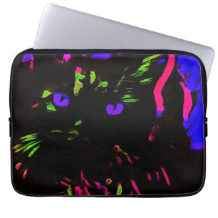 Neon Black Cat mit leuchtenden Augen Laptopschutzhülle